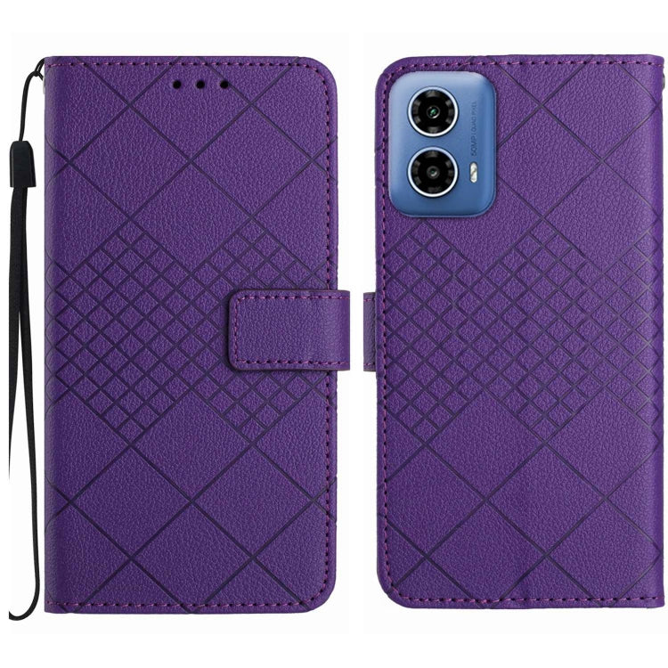 For Motorola Edge 5G 2024 Rhombic Grid Texture Leather Phone Case(Purple) - Motorola Cases by PMC Jewellery | Online Shopping South Africa | PMC Jewellery | Buy Now Pay Later Mobicred