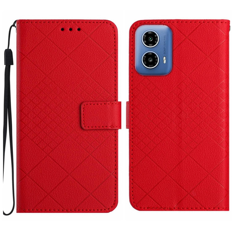 For Motorola Edge 5G 2024 Rhombic Grid Texture Leather Phone Case(Red) - Motorola Cases by PMC Jewellery | Online Shopping South Africa | PMC Jewellery | Buy Now Pay Later Mobicred