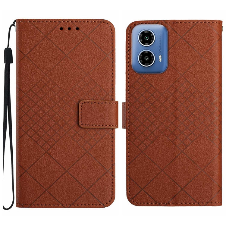 For Motorola Edge 5G 2024 Rhombic Grid Texture Leather Phone Case(Brown) - Motorola Cases by PMC Jewellery | Online Shopping South Africa | PMC Jewellery | Buy Now Pay Later Mobicred