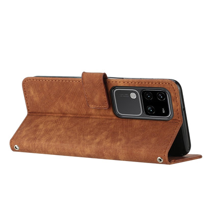For vivo S18 / S18 Pro Skin Feel Stripe Pattern Leather Phone Case with Lanyard(Brown) - S18 Cases by PMC Jewellery | Online Shopping South Africa | PMC Jewellery | Buy Now Pay Later Mobicred