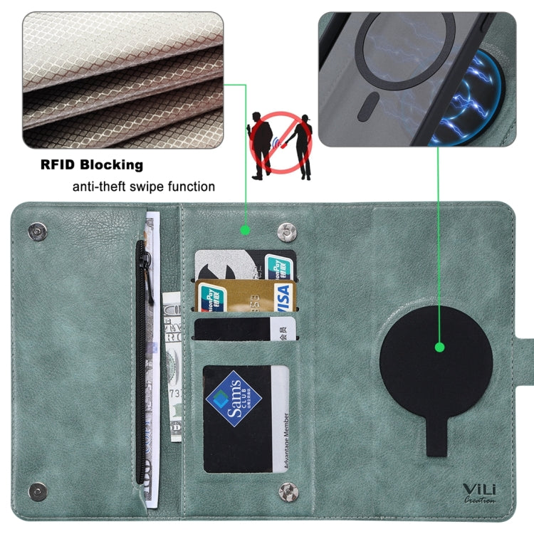 For iPhone 14 Pro ViLi GV Series MagSafe Magnetic Zipper Leather Phone Case(Green) - free shipping - PMC Jewellery - Order now!