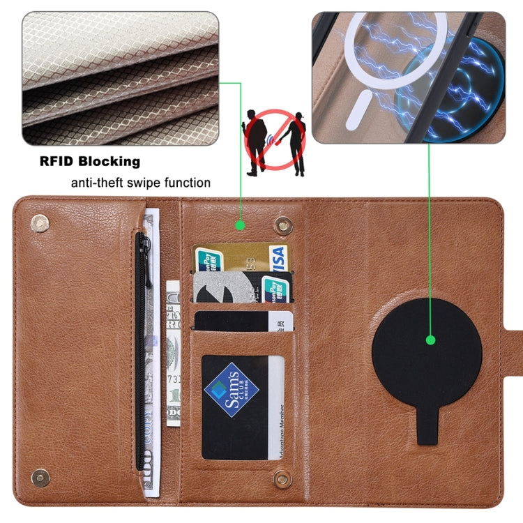For iPhone 15 Pro Max ViLi GV Series MagSafe Magnetic Zipper Leather Phone Case(Brown) - free shipping - PMC Jewellery - Order now!