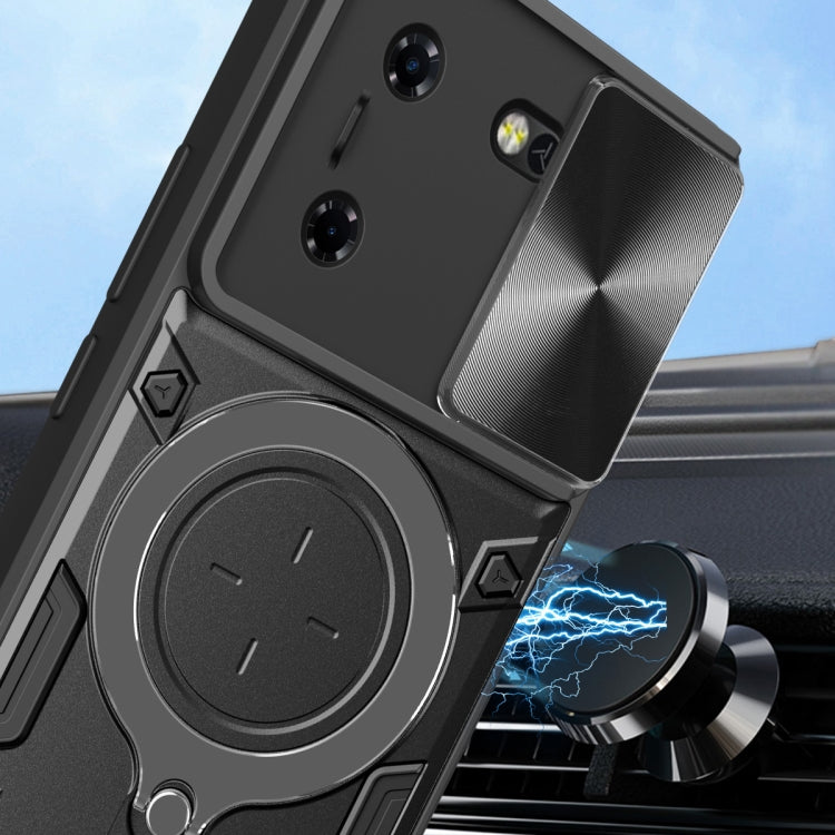 For Tecno Pova 5 CD Texture Sliding Camshield Magnetic Holder Phone Case(Silver) - Tecno Cases by PMC TechLife | Online Shopping South Africa | PMC TechLife | Buy Now Pay Later Mobicred
