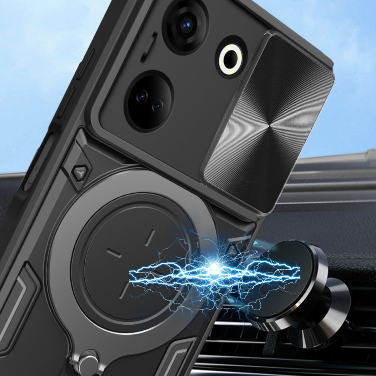 For Tecno Camon 20 4G / 20 Pro 4G CD Texture Sliding Camshield Magnetic Holder Phone Case(Silver) - Tecno Cases by PMC TechLife | Online Shopping South Africa | PMC TechLife | Buy Now Pay Later Mobicred