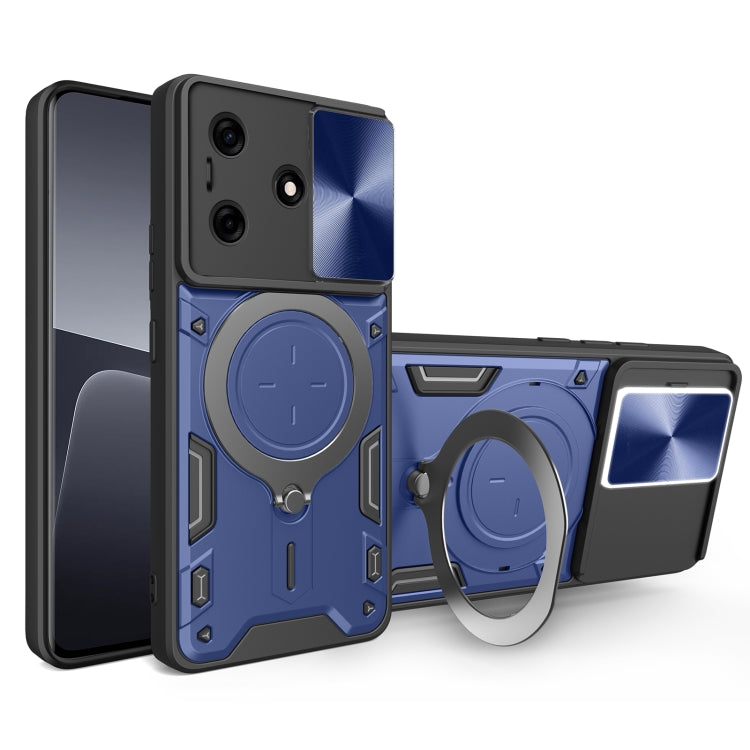 For Tecno Spark 10 / Spark 10C CD Texture Sliding Camshield Magnetic Holder Phone Case(Blue) - Tecno Cases by PMC TechLife | Online Shopping South Africa | PMC TechLife | Buy Now Pay Later Mobicred