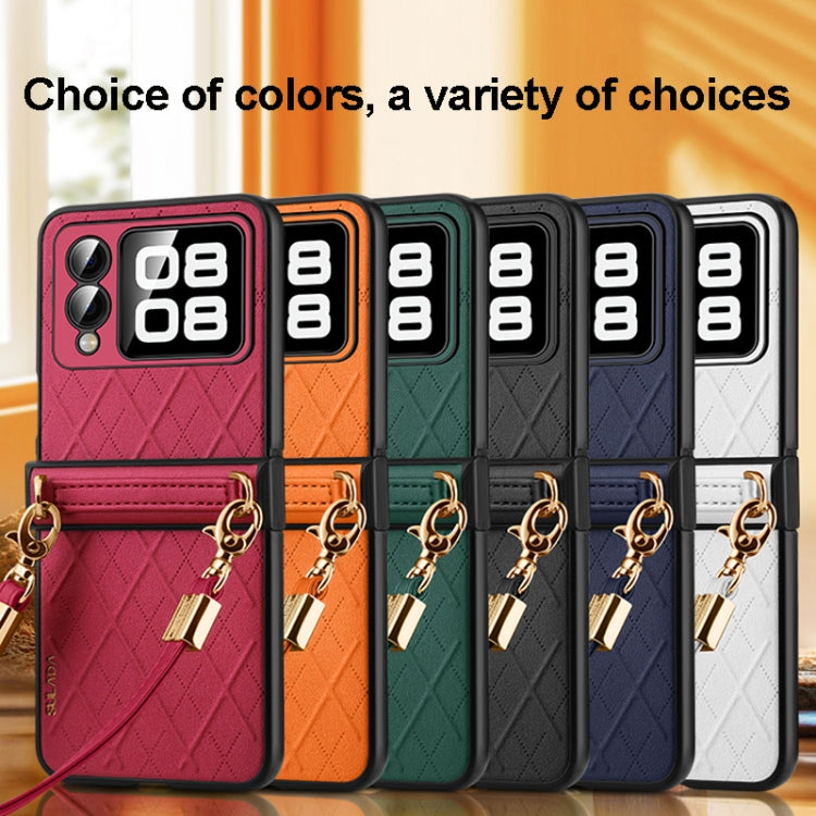 For Huawei nova Flip SULADA Elegant Rhombic Texture Folding Phone Case with Lanyard(White) - free shipping - PMC TechLife - Order now!