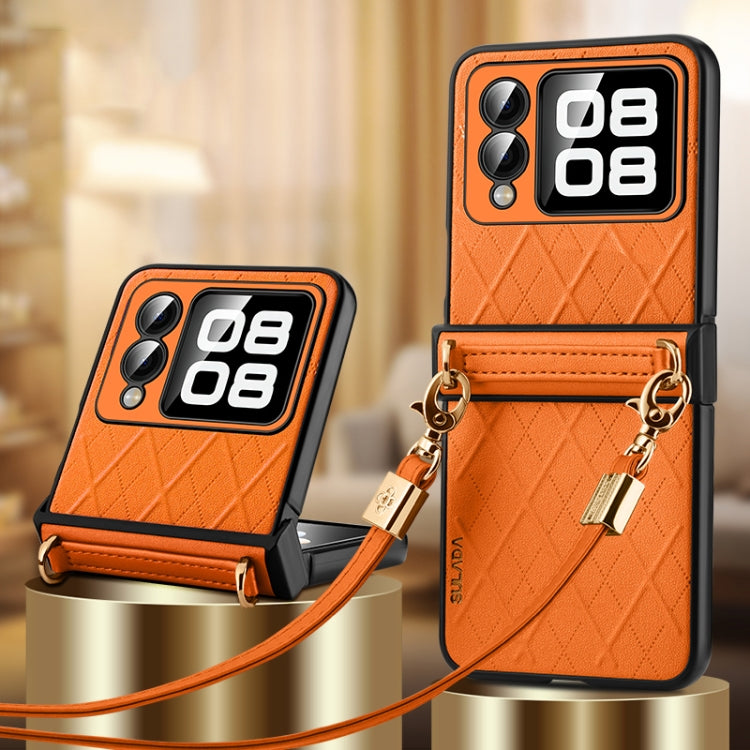 For Huawei nova Flip SULADA Elegant Rhombic Texture Folding Phone Case with Lanyard(Orange) - free shipping - PMC TechLife - Order now!