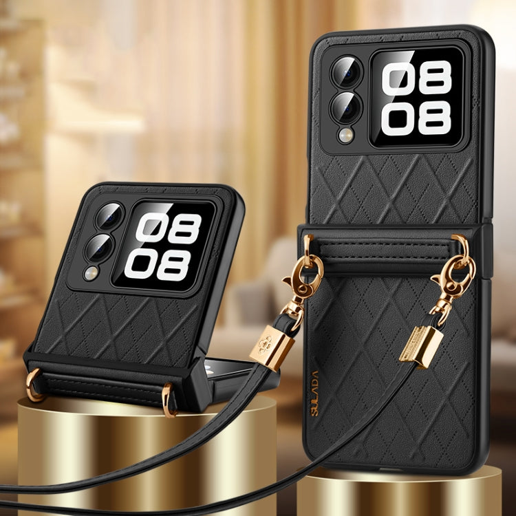 For Huawei nova Flip SULADA Elegant Rhombic Texture Folding Phone Case with Lanyard(Black) - free shipping - PMC TechLife - Order now!