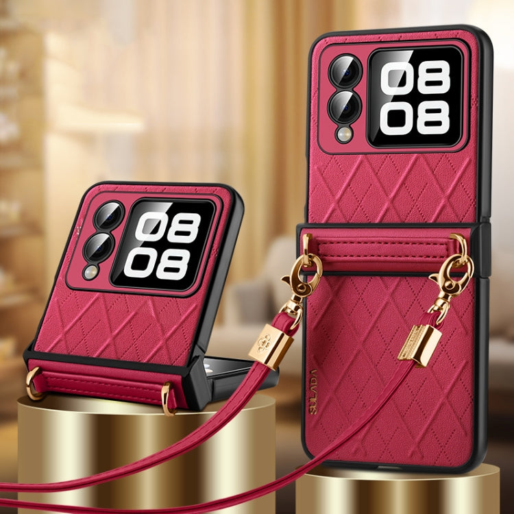 For Huawei nova Flip SULADA Elegant Rhombic Texture Folding Phone Case with Lanyard(Red) - free shipping - PMC TechLife - Order now!