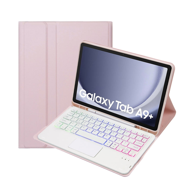 For Samsung Galaxy Tab A9+ X210/X215/X215 A09B-AS Candy Color Touch Backlight Bluetooth Keyboard Leather Tablet Case with Pen Holder(Pink) - free shipping - PMC TechLife - Order now!