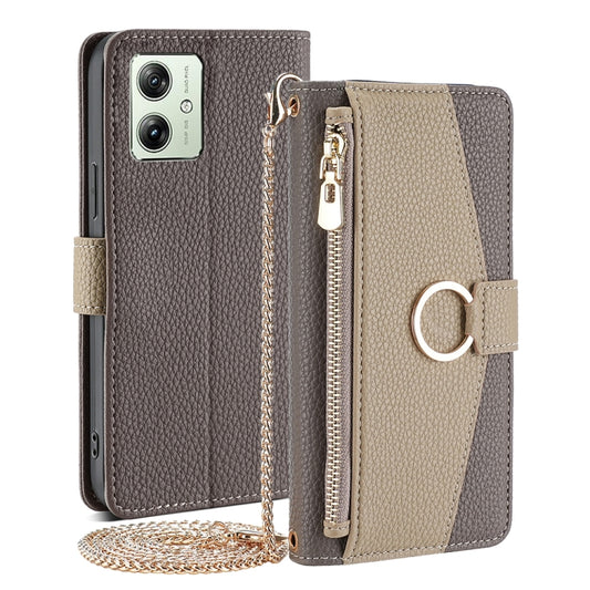 For Motorola Moto G54 5G EU Version Crossbody Litchi Texture Leather Phone Case(Grey) - Motorola Cases by PMC Jewellery | Online Shopping South Africa | PMC Jewellery | Buy Now Pay Later Mobicred