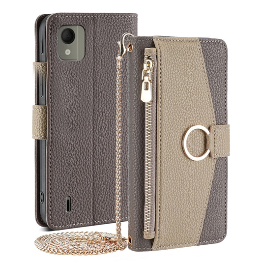 For Nokia C110 4G Crossbody Litchi Texture Leather Phone Case(Grey) - Nokia Cases by PMC Jewellery | Online Shopping South Africa | PMC Jewellery | Buy Now Pay Later Mobicred