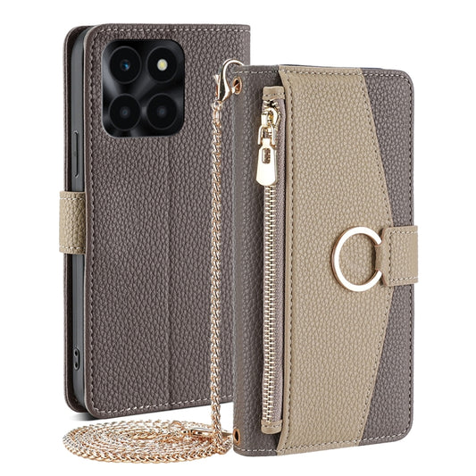 For Honor X6a 4G Crossbody Litchi Texture Leather Phone Case(Grey) - Honor Cases by PMC Jewellery | Online Shopping South Africa | PMC Jewellery | Buy Now Pay Later Mobicred