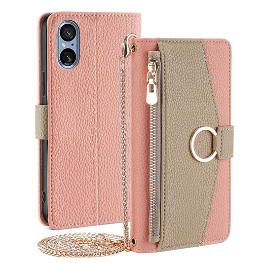 For Sony Xperia 5 V Crossbody Litchi Texture Leather Phone Case(Pink) - Sony Cases by PMC Jewellery | Online Shopping South Africa | PMC Jewellery | Buy Now Pay Later Mobicred