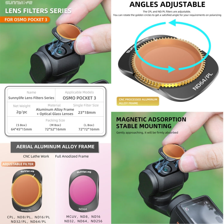 For DJI OSMO Pocket 3 Sunnylife Camera Lens Magnetic Metal Filter, Filter:ND8PL - Lens Accessories by Sunnylife | Online Shopping South Africa | PMC TechLife | Buy Now Pay Later Mobicred