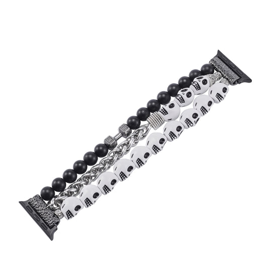 For Apple Watch Series 7 45mm Skull Beaded Watch Band(White) - Watch Bands by PMC Jewellery | Online Shopping South Africa | PMC Jewellery