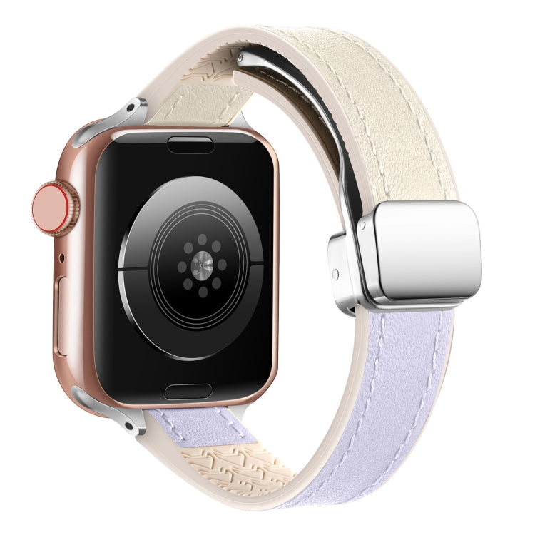 For Apple Watch SE 40mm Magnetic Folding Leather Silicone Watch Band(Starlight Purple) - Watch Bands by PMC TechLife | Online Shopping South Africa | PMC TechLife