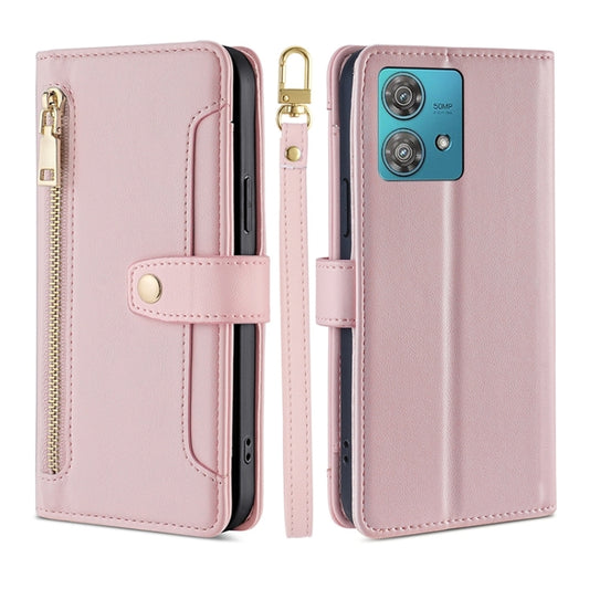 For Motorola Edge 40 Neo 5G Lite Sheep Texture Cross-body Zipper Wallet Leather Phone Case(Pink) - Motorola Cases by PMC Jewellery | Online Shopping South Africa | PMC Jewellery | Buy Now Pay Later Mobicred