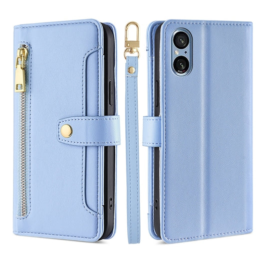 For Sony Xperia 5 V Lite Sheep Texture Cross-body Zipper Wallet Leather Phone Case(Blue) - Sony Cases by PMC Jewellery | Online Shopping South Africa | PMC Jewellery | Buy Now Pay Later Mobicred