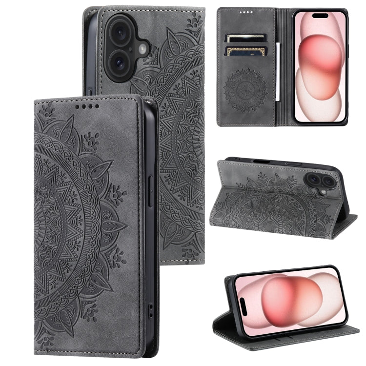 For iPhone 16 Totem Embossed Magnetic Leather Phone Case(Grey) - iPhone 16 Cases by PMC Jewellery | Online Shopping South Africa | PMC Jewellery | Buy Now Pay Later Mobicred