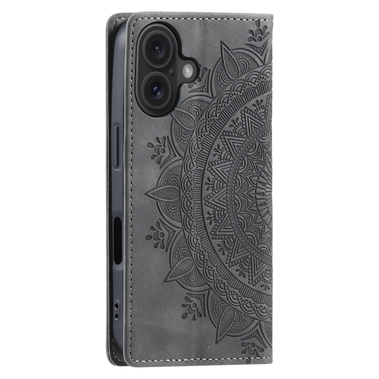 For iPhone 16 Totem Embossed Magnetic Leather Phone Case(Grey) - iPhone 16 Cases by PMC Jewellery | Online Shopping South Africa | PMC Jewellery | Buy Now Pay Later Mobicred