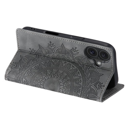 For iPhone 16 Totem Embossed Magnetic Leather Phone Case(Grey) - iPhone 16 Cases by PMC Jewellery | Online Shopping South Africa | PMC Jewellery | Buy Now Pay Later Mobicred