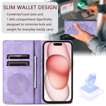 For iPhone 16 Totem Embossed Magnetic Leather Phone Case(Purple) - iPhone 16 Cases by PMC Jewellery | Online Shopping South Africa | PMC Jewellery | Buy Now Pay Later Mobicred