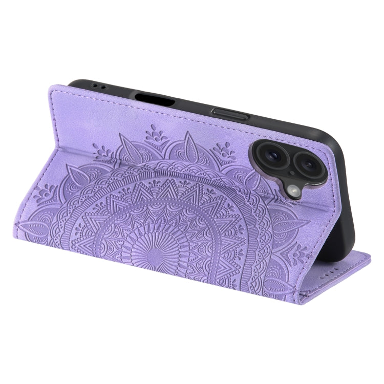 For iPhone 16 Totem Embossed Magnetic Leather Phone Case(Purple) - iPhone 16 Cases by PMC Jewellery | Online Shopping South Africa | PMC Jewellery | Buy Now Pay Later Mobicred