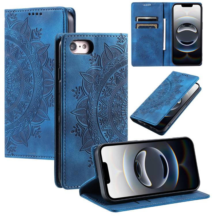 For iPhone 16e Totem Embossed Magnetic Leather Phone Case(Blue) - iPhone 16e Cases by PMC TechLife | Online Shopping South Africa | PMC TechLife | Buy Now Pay Later Mobicred