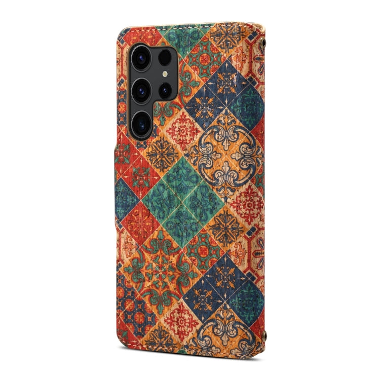 For Samsung Galaxy S24 Ultra 5G Denior Flower Language Series Cork Fabric Oil Edge Leather Phone Case(Winter) - Galaxy S24 Ultra 5G Cases by Denior | Online Shopping South Africa | PMC Jewellery | Buy Now Pay Later Mobicred