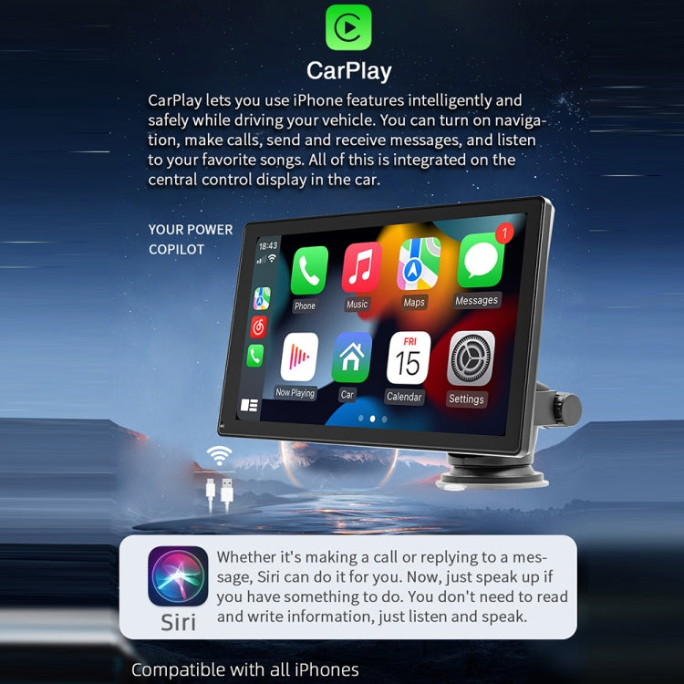 B5305 9 inch Portable Car MP5 Player Support CarPlay / Android Auto(Black) - Car MP3 & MP4 & MP5 by PMC TechLife | Online Shopping South Africa | PMC TechLife | Buy Now Pay Later Mobicred