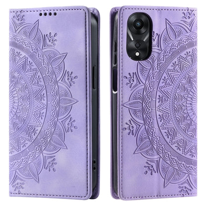 For OPPO A78 5G / A58 5G Totem Embossed Magnetic Leather Phone Case(Purple) - OPPO Cases by PMC Jewellery | Online Shopping South Africa | PMC Jewellery