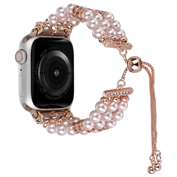 For Apple Watch Series 4 44mm Beaded Pearl Retractable Chain Watch Band(Pink) - Watch Bands by PMC TechLife | Online Shopping South Africa | PMC TechLife
