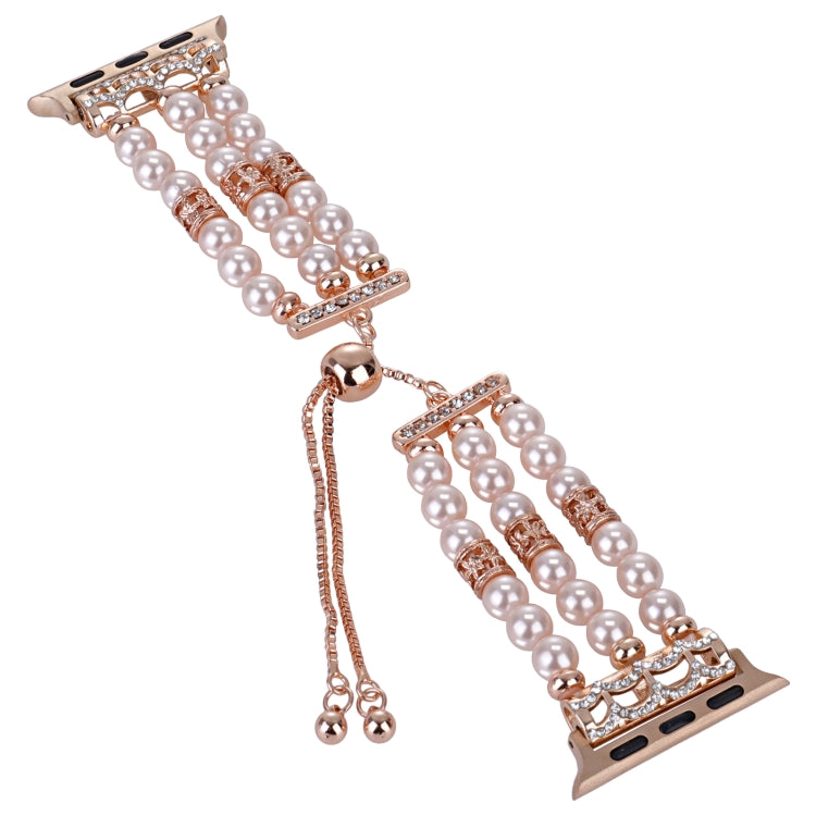 For Apple Watch Series 4 44mm Beaded Pearl Retractable Chain Watch Band(Pink) - Watch Bands by PMC TechLife | Online Shopping South Africa | PMC TechLife