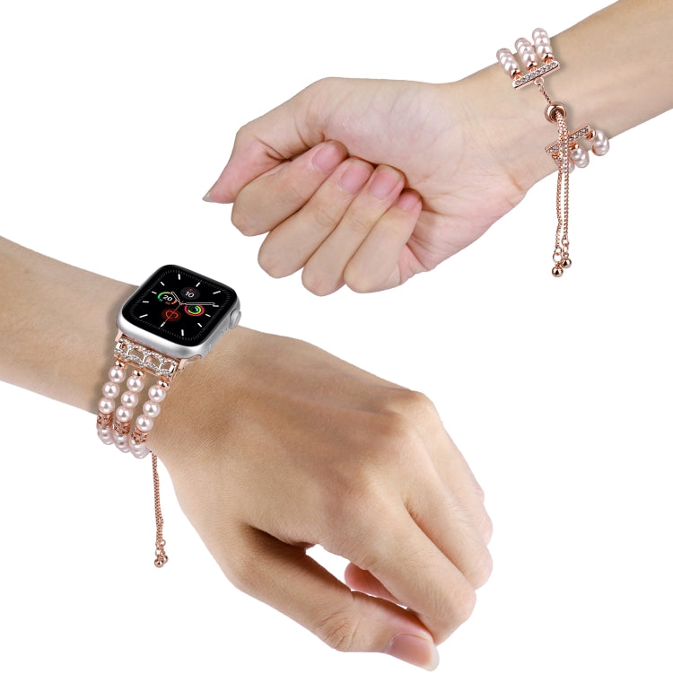 For Apple Watch Series 4 44mm Beaded Pearl Retractable Chain Watch Band(Pink) - Watch Bands by PMC TechLife | Online Shopping South Africa | PMC TechLife