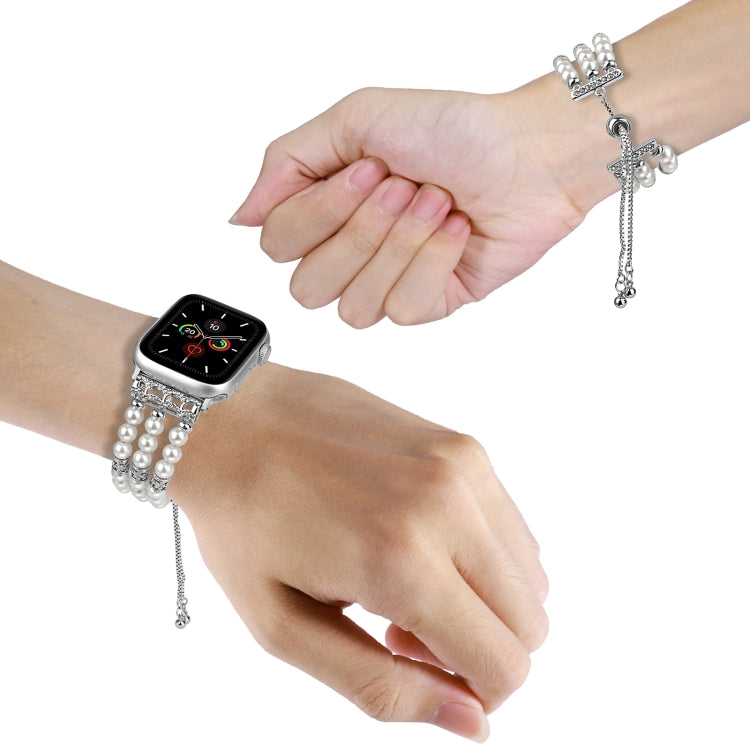 For Apple Watch Series 4 44mm Beaded Pearl Retractable Chain Watch Band(White) - Watch Bands by PMC TechLife | Online Shopping South Africa | PMC TechLife
