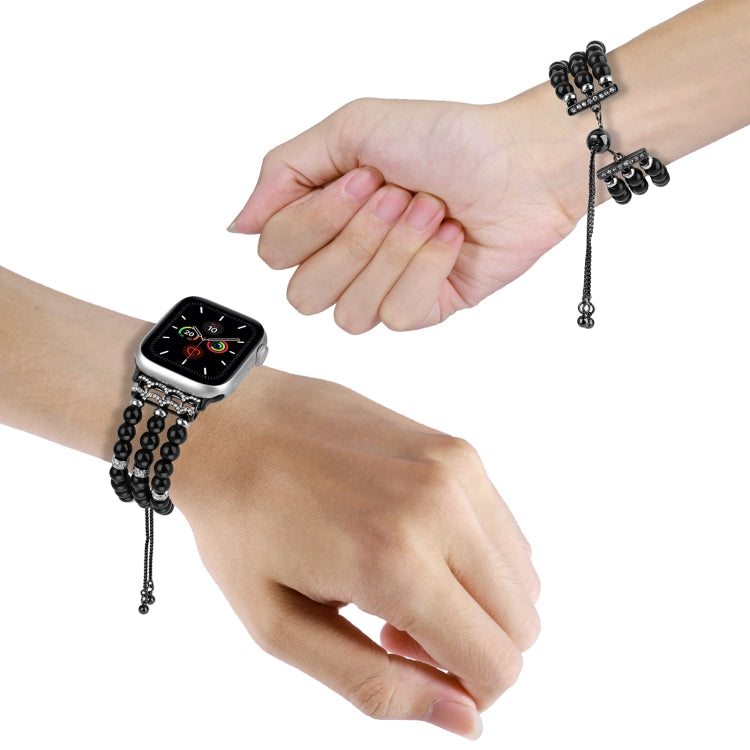 For Apple Watch Series 4 44mm Beaded Pearl Retractable Chain Watch Band(Black) - free shipping - PMC TechLife - Order now!