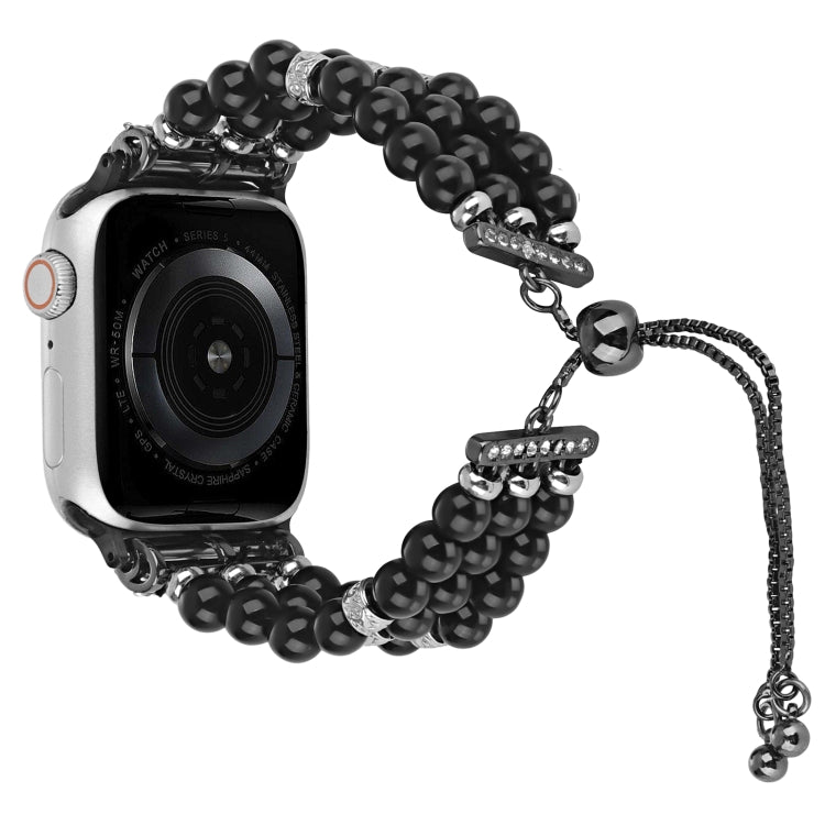 For Apple Watch Series 4 40mm Beaded Pearl Retractable Chain Watch Band(Black) - Watch Bands by PMC TechLife | Online Shopping South Africa | PMC TechLife