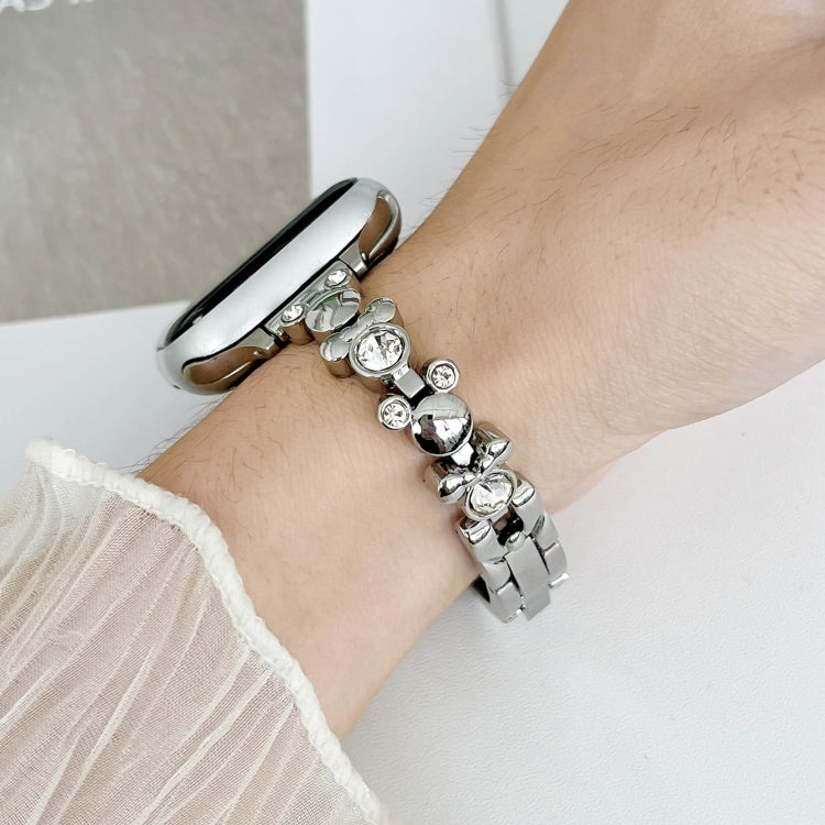For Apple Watch SE 40mm Metal Diamond Bear Chain Watch Band(Silver) - free shipping - PMc TechLife - Order now!