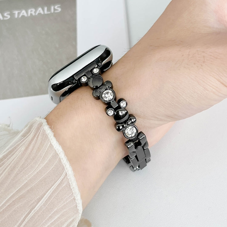For Apple Watch 42mm Metal Diamond Bear Chain Watch Band(Black) - free shipping - PMc TechLife - Order now!