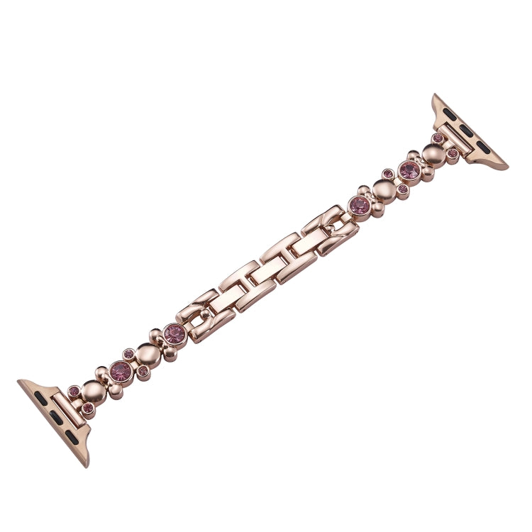 For Apple Watch 42mm Metal Diamond Bear Chain Watch Band(Rose Gold) - Watch Bands by PMC TechLife | Online Shopping South Africa | PMC TechLife
