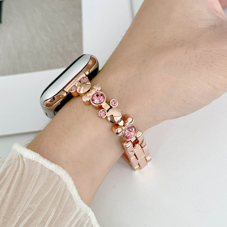 For Apple Watch 42mm Metal Diamond Bear Chain Watch Band(Rose Gold) - Watch Bands by PMC TechLife | Online Shopping South Africa | PMC TechLife