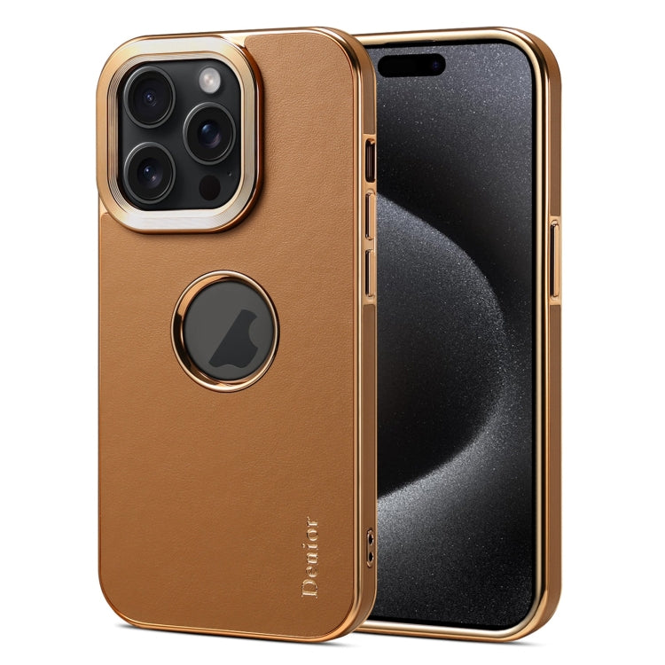 For iPhone 15 Pro Max Denior Fragrant Calf Texture Electroplating Phone Case(Khaki) - free shipping - PMC Jewellery - Order now!