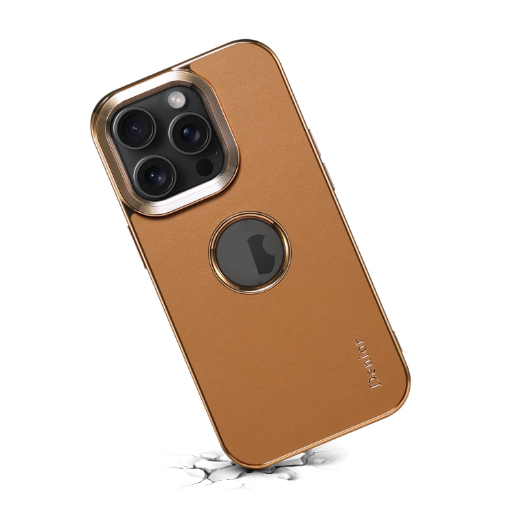 For iPhone 15 Pro Max Denior Fragrant Calf Texture Electroplating Phone Case(Khaki) - iPhone 15 Pro Max Cases by Denior | Online Shopping South Africa | PMC Jewellery | Buy Now Pay Later Mobicred