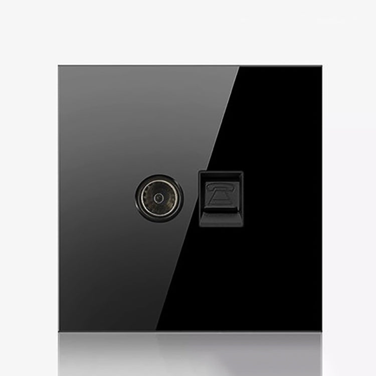 86mm Round LED Tempered Glass Switch Panel, Black Round Glass, Style:Telephone-Computer Socket -  by PMC Jewellery | Online Shopping South Africa | PMC Jewellery | Buy Now Pay Later Mobicred
