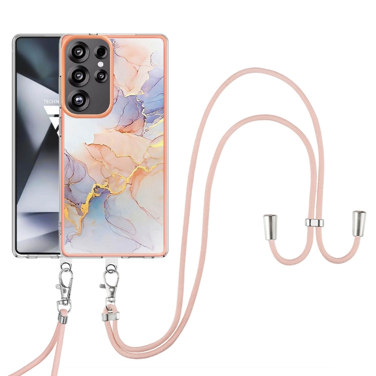 For Samsung Galaxy S25 Ultra 5G Electroplating Pattern IMD TPU Shockproof Case with Neck Lanyard(Milky Way White Marble) - Galaxy S25 Ultra 5G Cases by PMC Jewellery | Online Shopping South Africa | PMC Jewellery | Buy Now Pay Later Mobicred