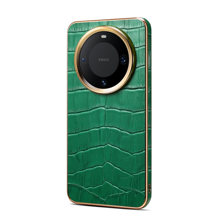 For Huawei Mate 60 Denior Crocodile Texture Genuine Leather Electroplating Phone Case(Green) - Huawei Cases by Denior | Online Shopping South Africa | PMC TechLife | Buy Now Pay Later Mobicred