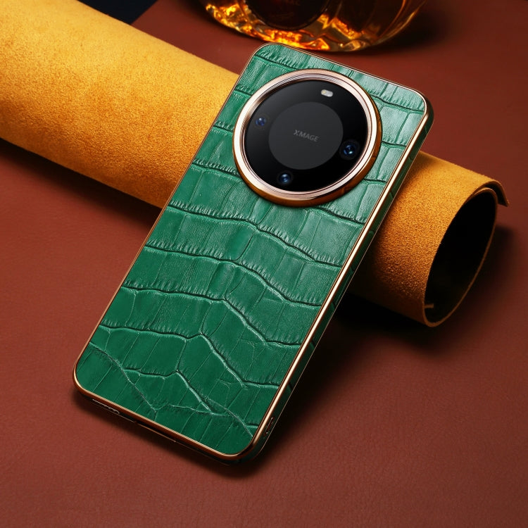 For Huawei Mate 60 Denior Crocodile Texture Genuine Leather Electroplating Phone Case(Green) - Huawei Cases by Denior | Online Shopping South Africa | PMC TechLife | Buy Now Pay Later Mobicred