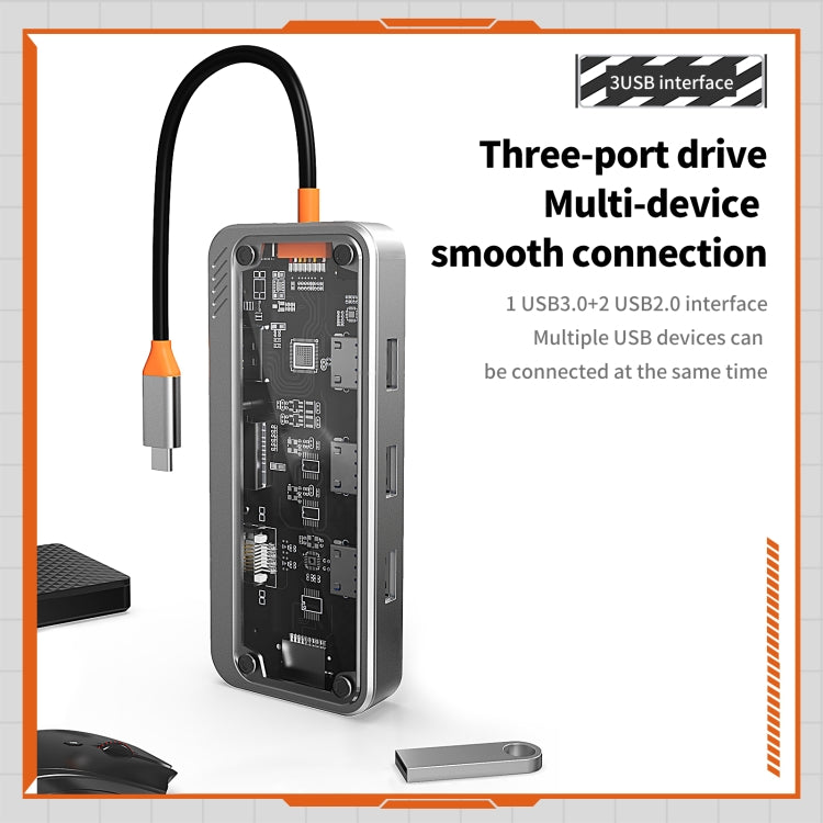 SW10V 10 in 1 Type-C to USB + HDMI + VGA + RJ45 + SD/TF + Audio 3.5 HUB Docking Station(Grey) - free shipping - PMC Jewellery - Order now!