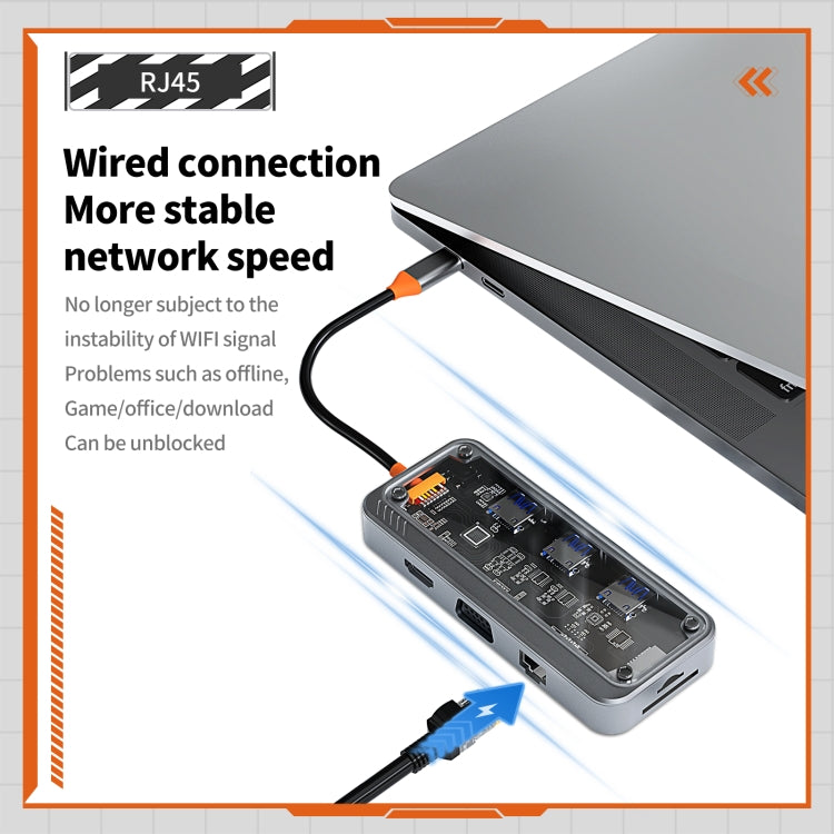 SW10V 10 in 1 Type-C to USB + HDMI + VGA + RJ45 + SD/TF + Audio 3.5 HUB Docking Station(Grey) - free shipping - PMC Jewellery - Order now!